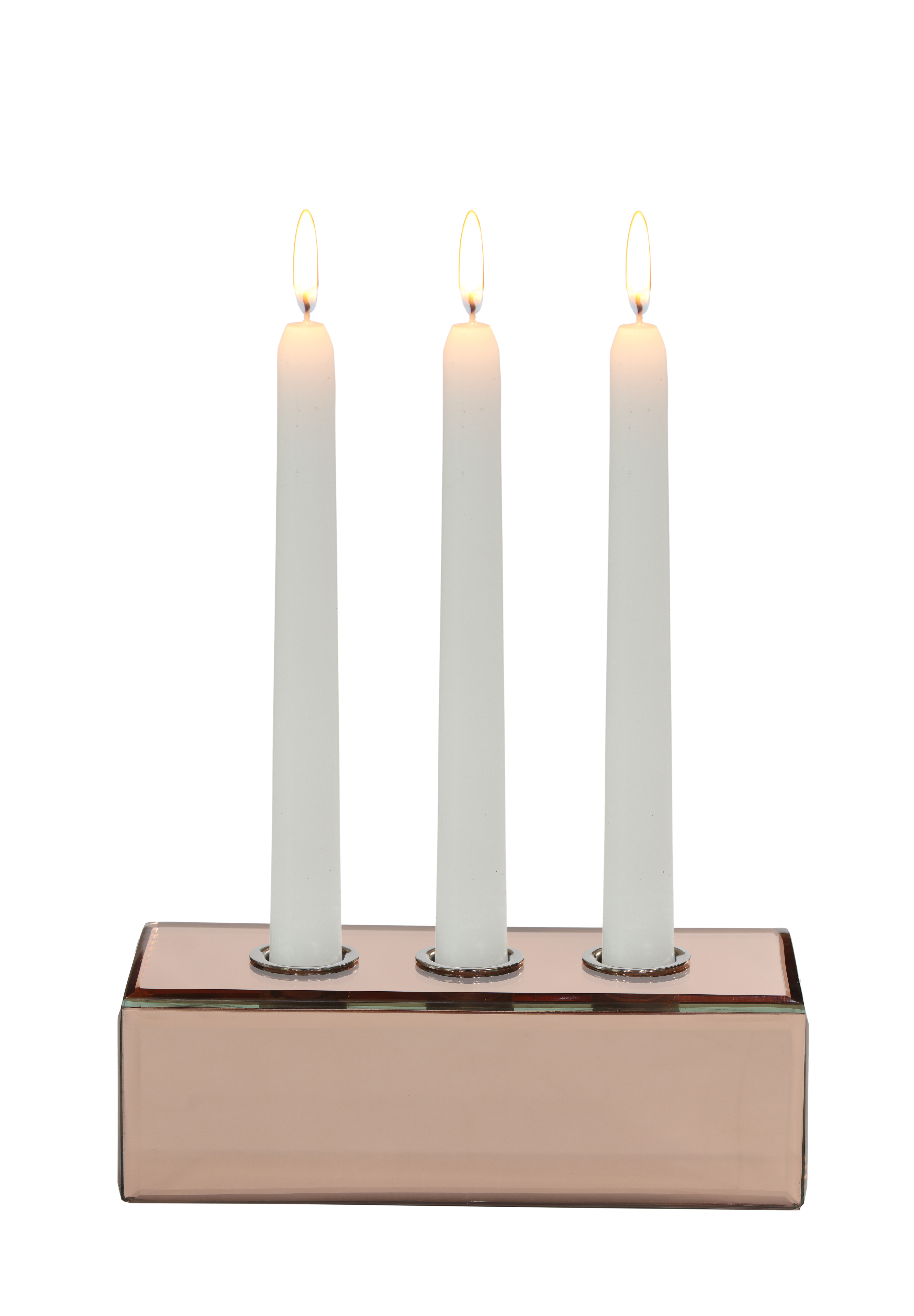 Rect. Set/3 Rose Gold Mirror Candle Holder